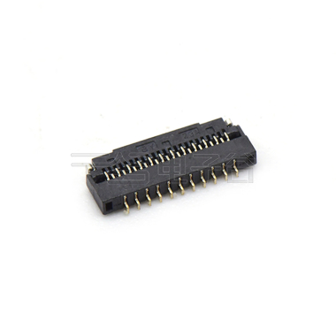 Pitch 0.30mm 90°H1.00mm 卧式下接前掀盖 SMT型 FPC 23pin 黑色 镀半金1u"，其它区域镀镍